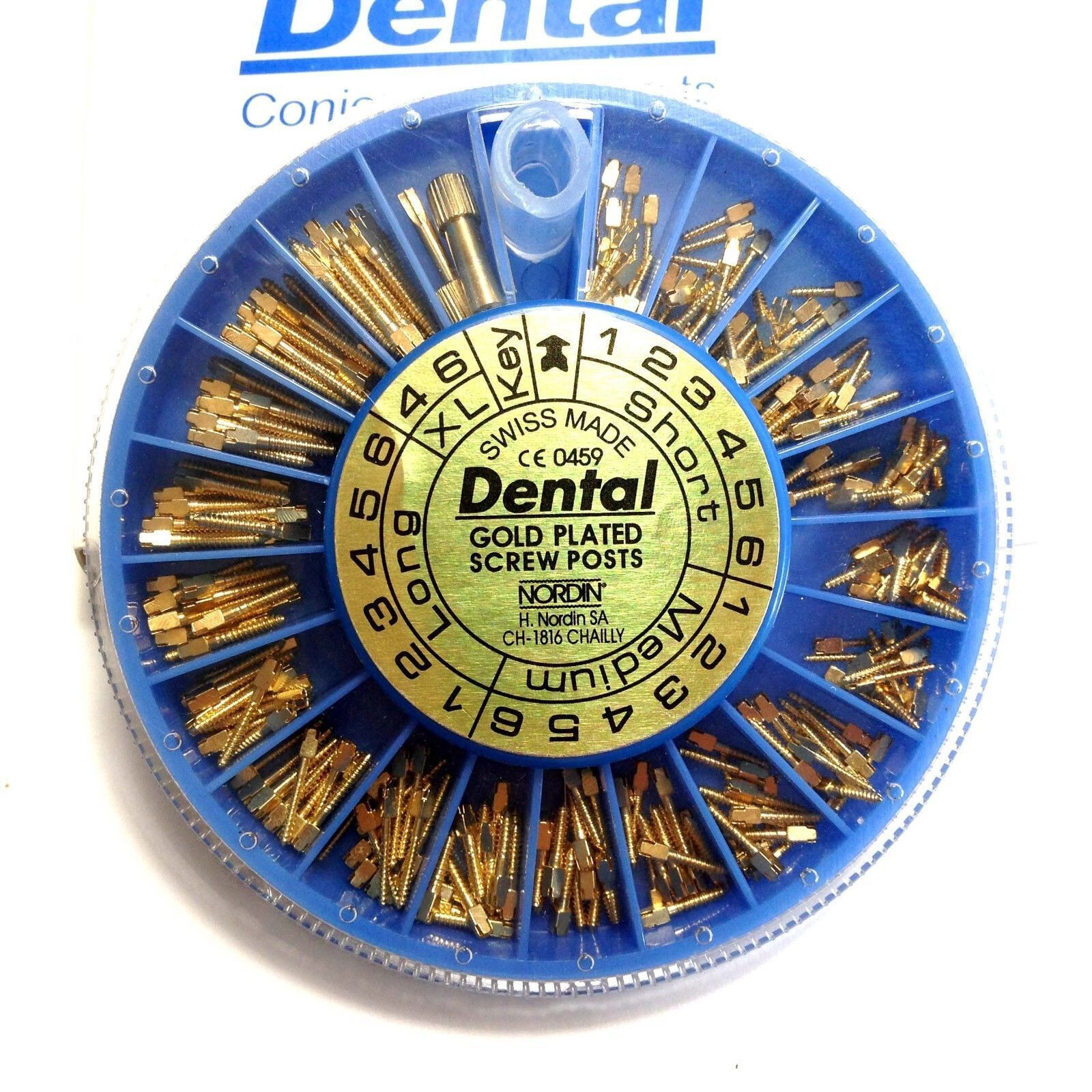 Dental Screw Post NORDIN Style Complete Kit Gold 240 Posts 2 Key Wrench Tool