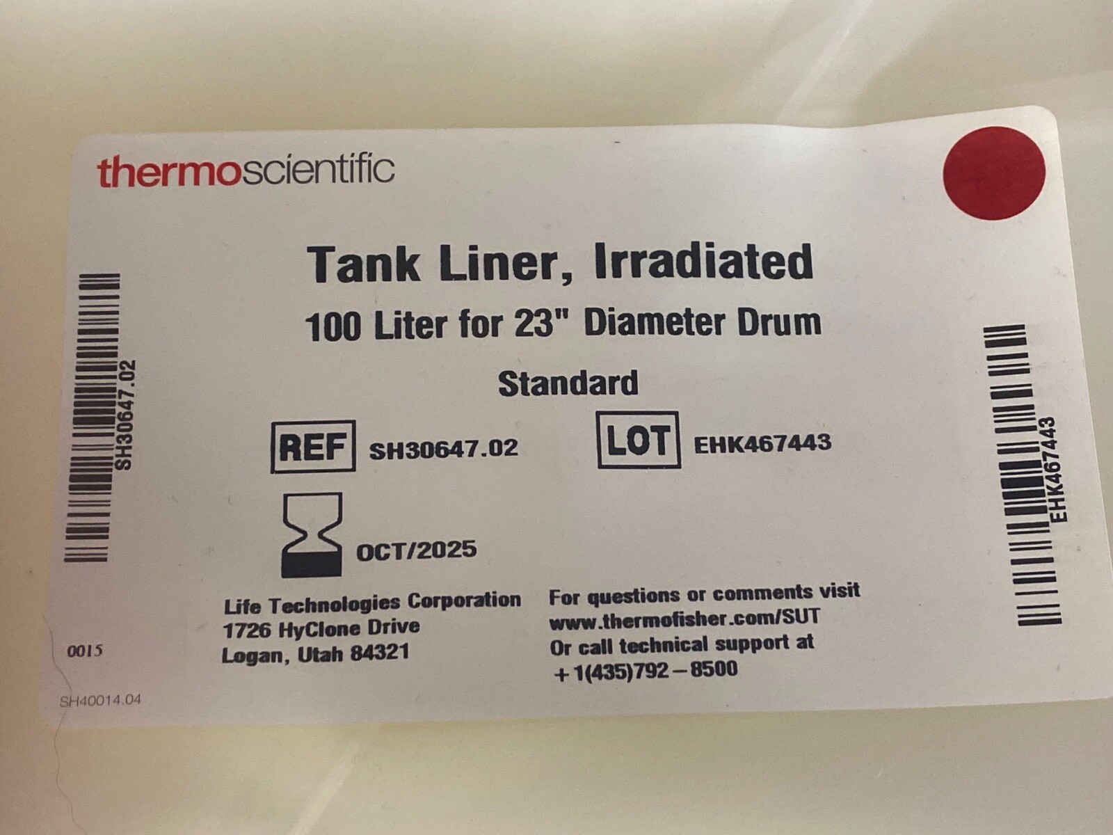 (8/Cs)THERMO 100L HyPerforma CX3-9 Plastic Bioprocess Tank Liners SH30647.02