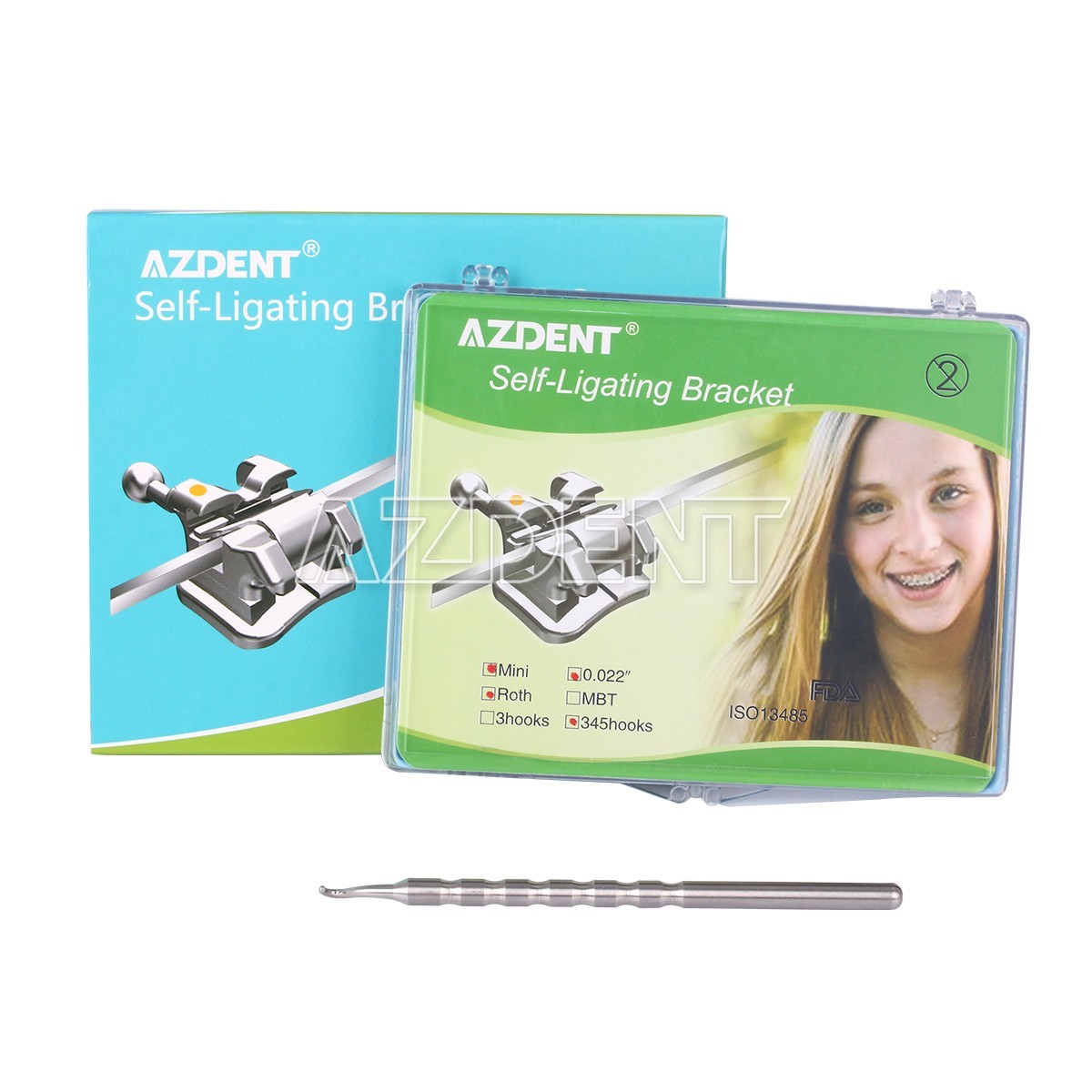 AZDENT Orthodontic Self-Ligating Brackets Braces Active Mini Roth.022 Hooks 345