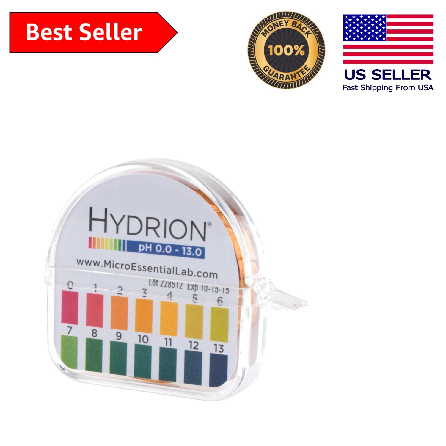 Hydrion pH Paper 93 – 0-13 Range with Dispenser & Color Chart for Testing