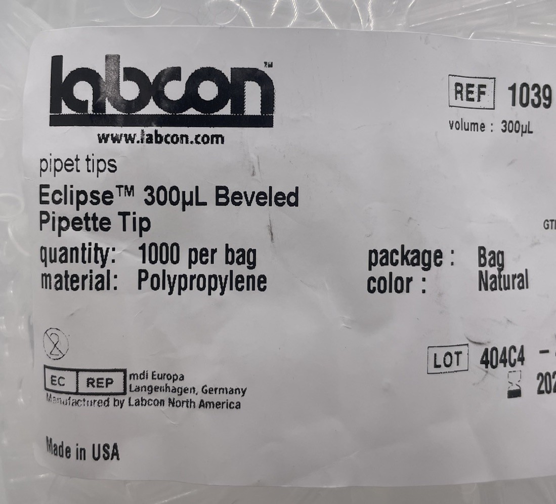 10,000 LABCON Eclipse 300µL Beveled Pipet Tip 1039-800-000-9 1000/pk x10 *NEW*