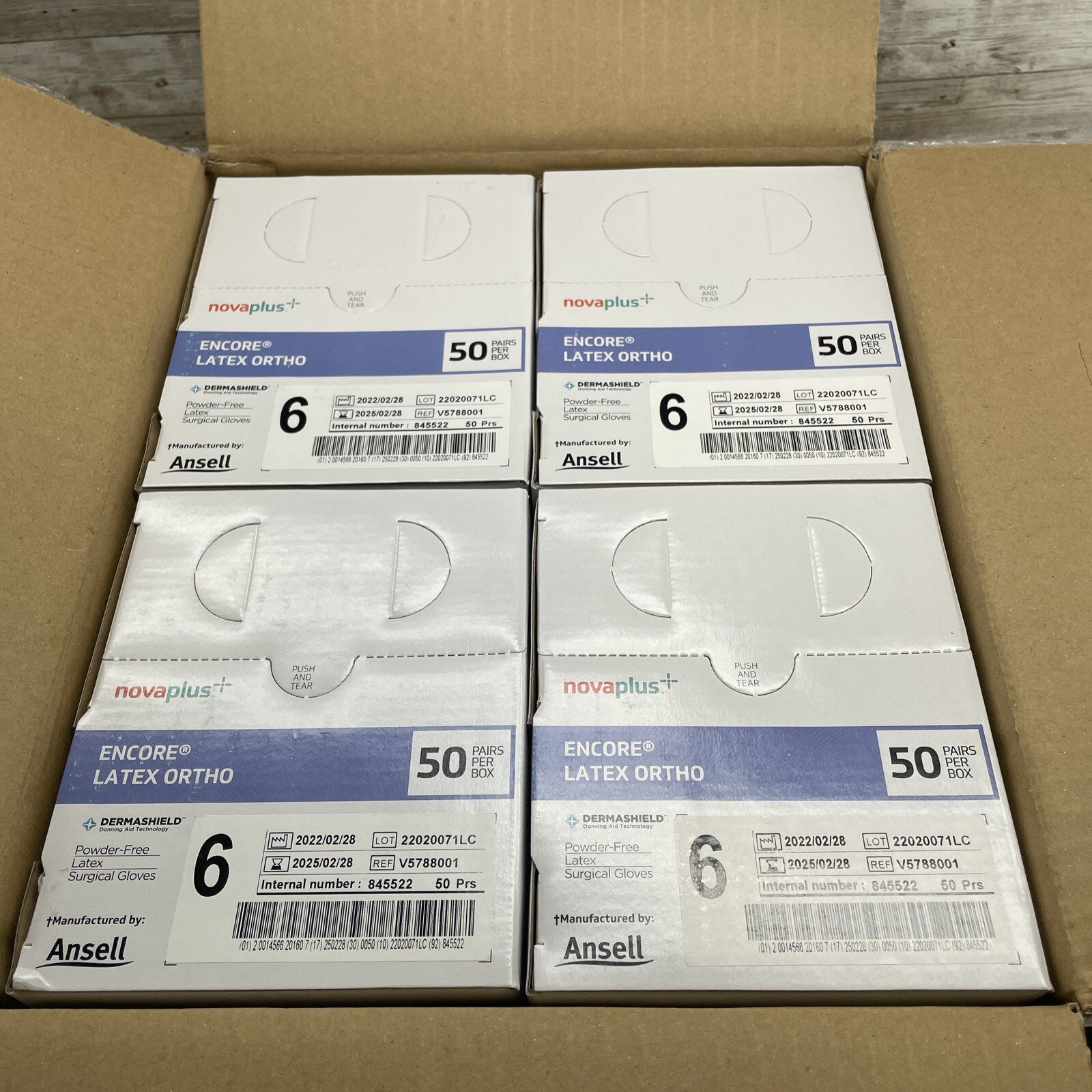 1 CASE ENCORE Latex ORTHO Surgical Glove PF Sterile 200 Pair Size: 6 Exp: 02/25
