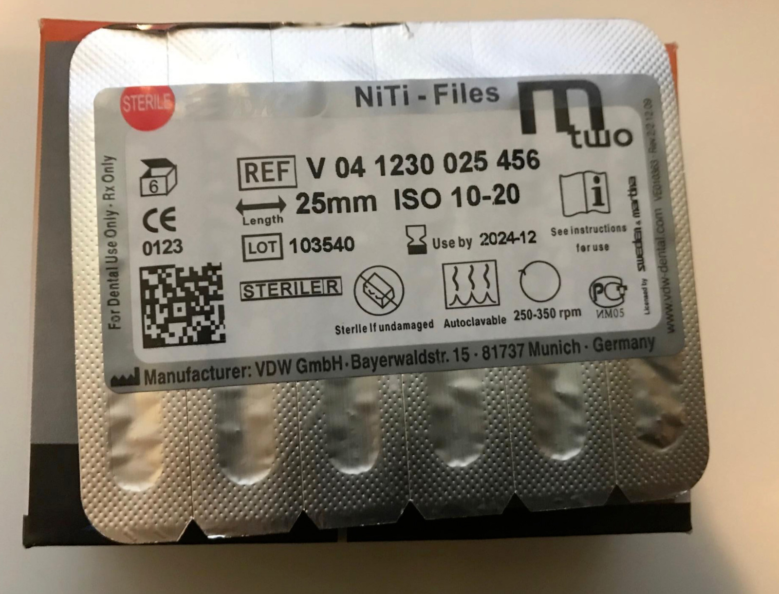 VDW MTWO NiTi ROTORY FILE FOR ROOT CANAL PREPRATIONS – 25mm 10-20