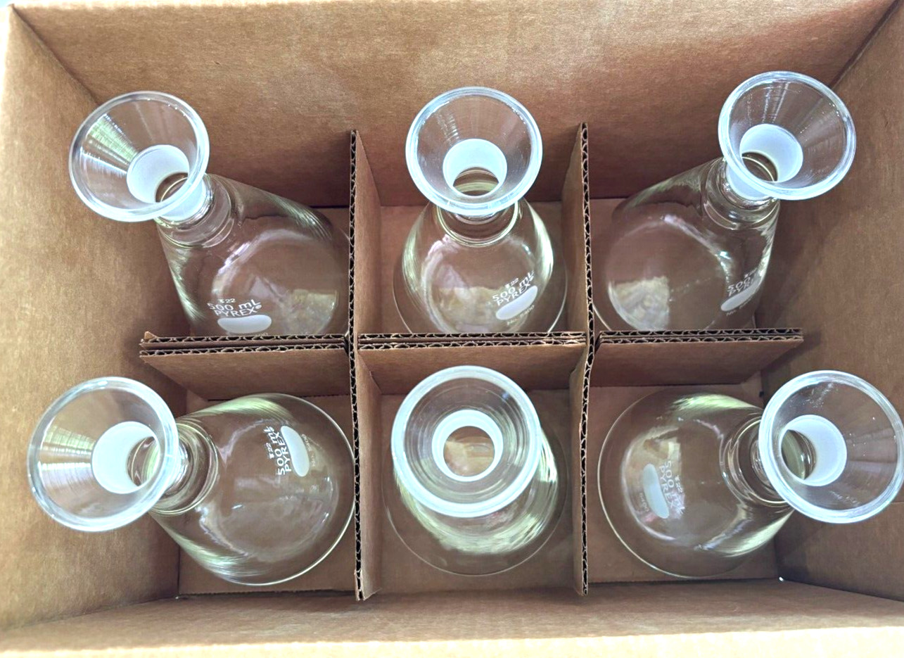 PYREX® 500 mL Determination Flasks with Glass # 22 Stopper – 6/pkg