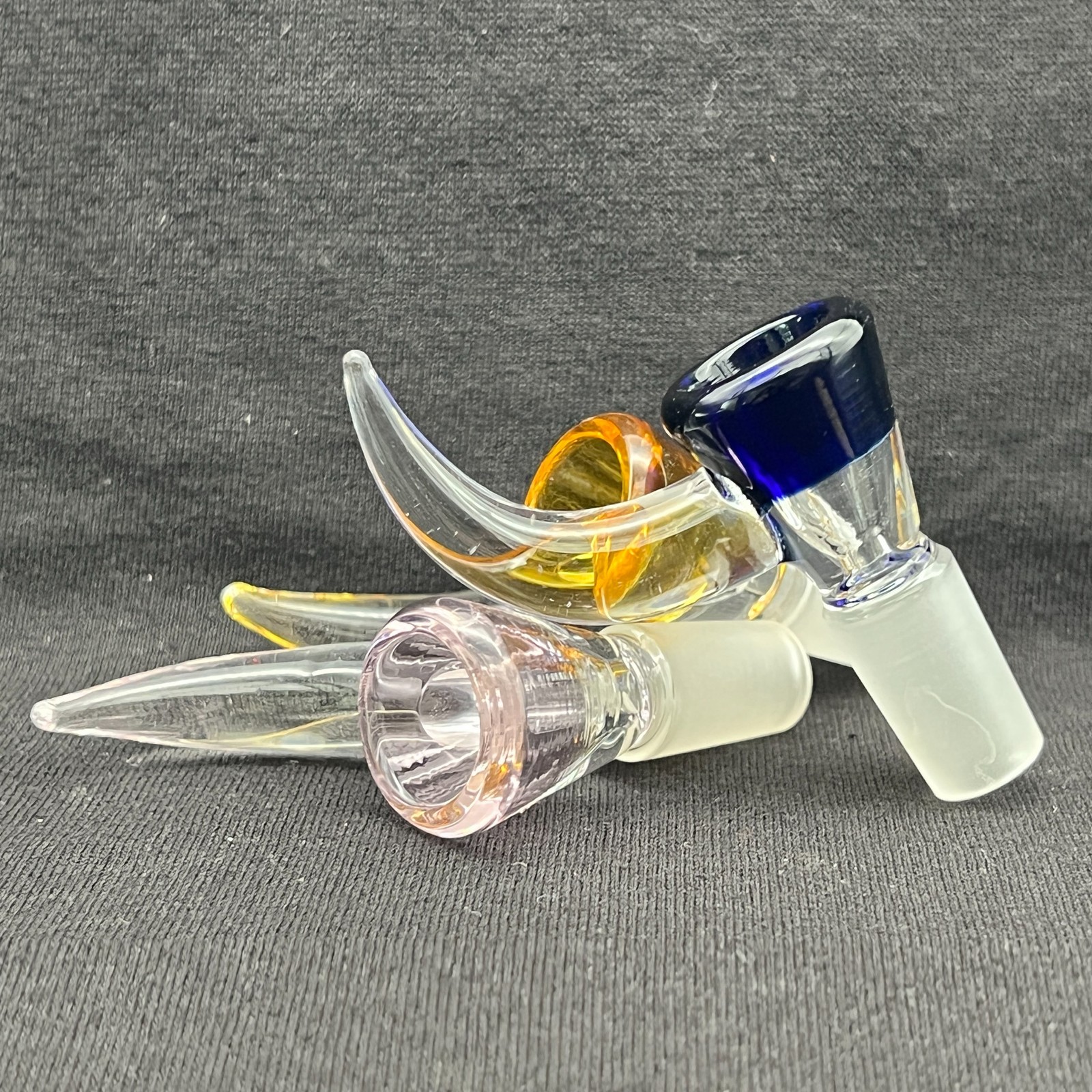 Thick Horn Handle Funnel Color Glass Slide Bowl 14mm Marble Tobacco Hookah Bong