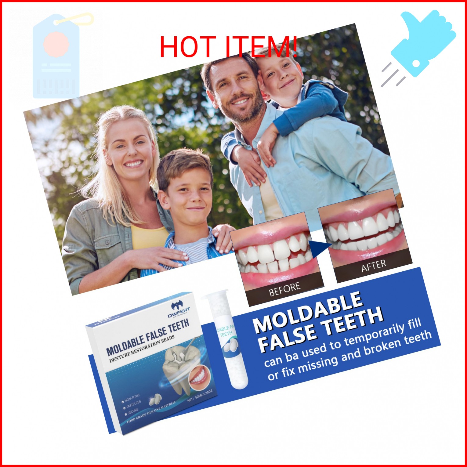 Tooth Repair Kit, Moldable False Teeth, Tooth Replacement Missing Teeth, Teeth F