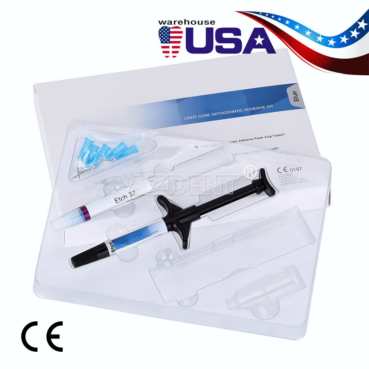 Dental Light Cure Orthodontic Brackets Adhesive Paste Acid Etching Gel Blue Kit