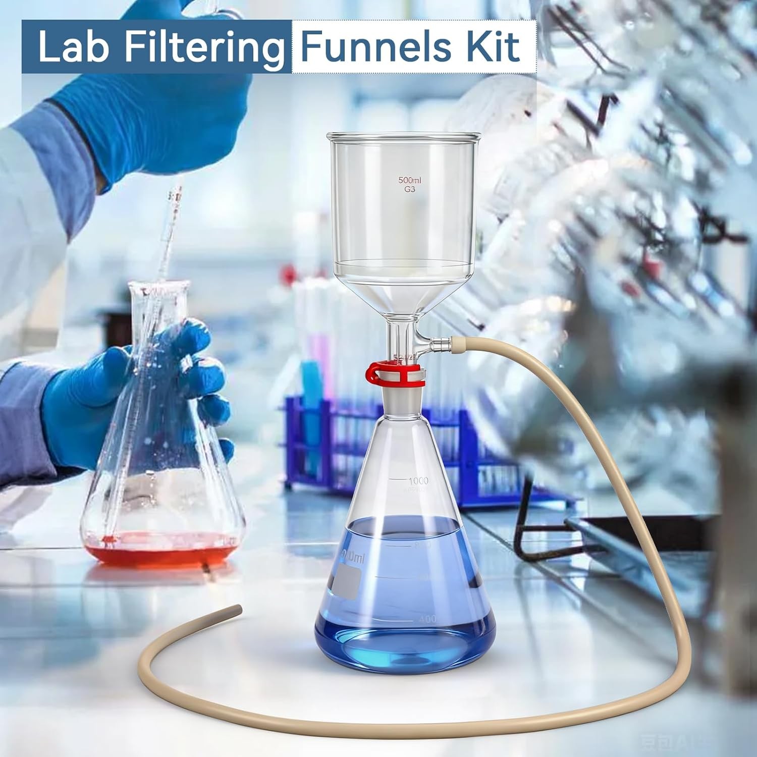 Funnel Filtering Kit, 1000ml Filter Bottle&500ml Funnel, High Borosilicate Glass