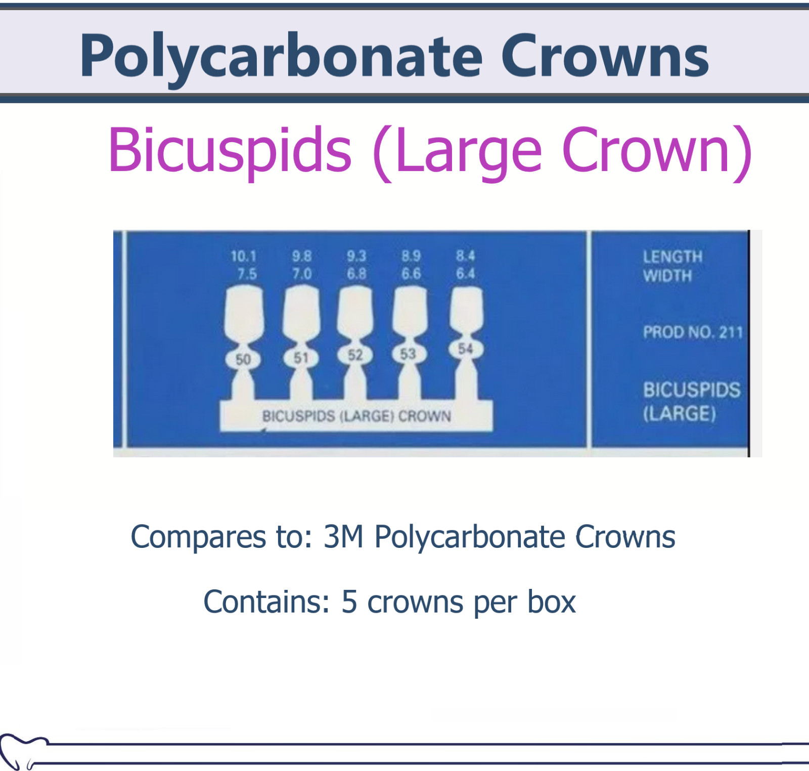 MARK3 Dental Temporary Polycarbonate Crowns All Sizes Swiss Made Box/5, 3M Type