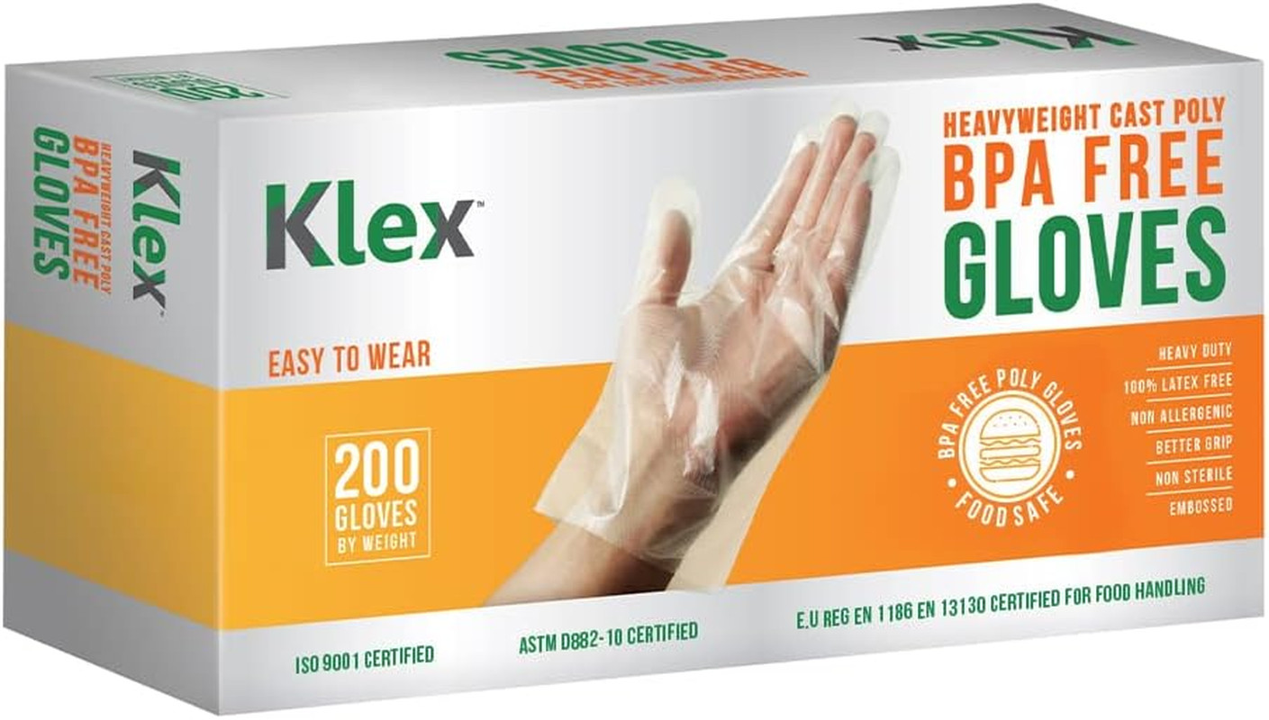 200 BPA Free Disposable Heavyweight Cast Poly CPE Gloves, Embossed PE Plastic…