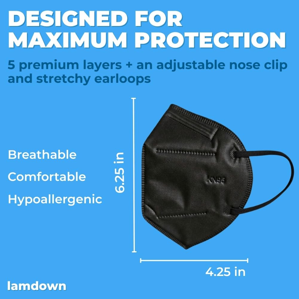 (50-Pack) KN95 Face Masks, 1 Count (Pack of 50), 50 Masks (Black)