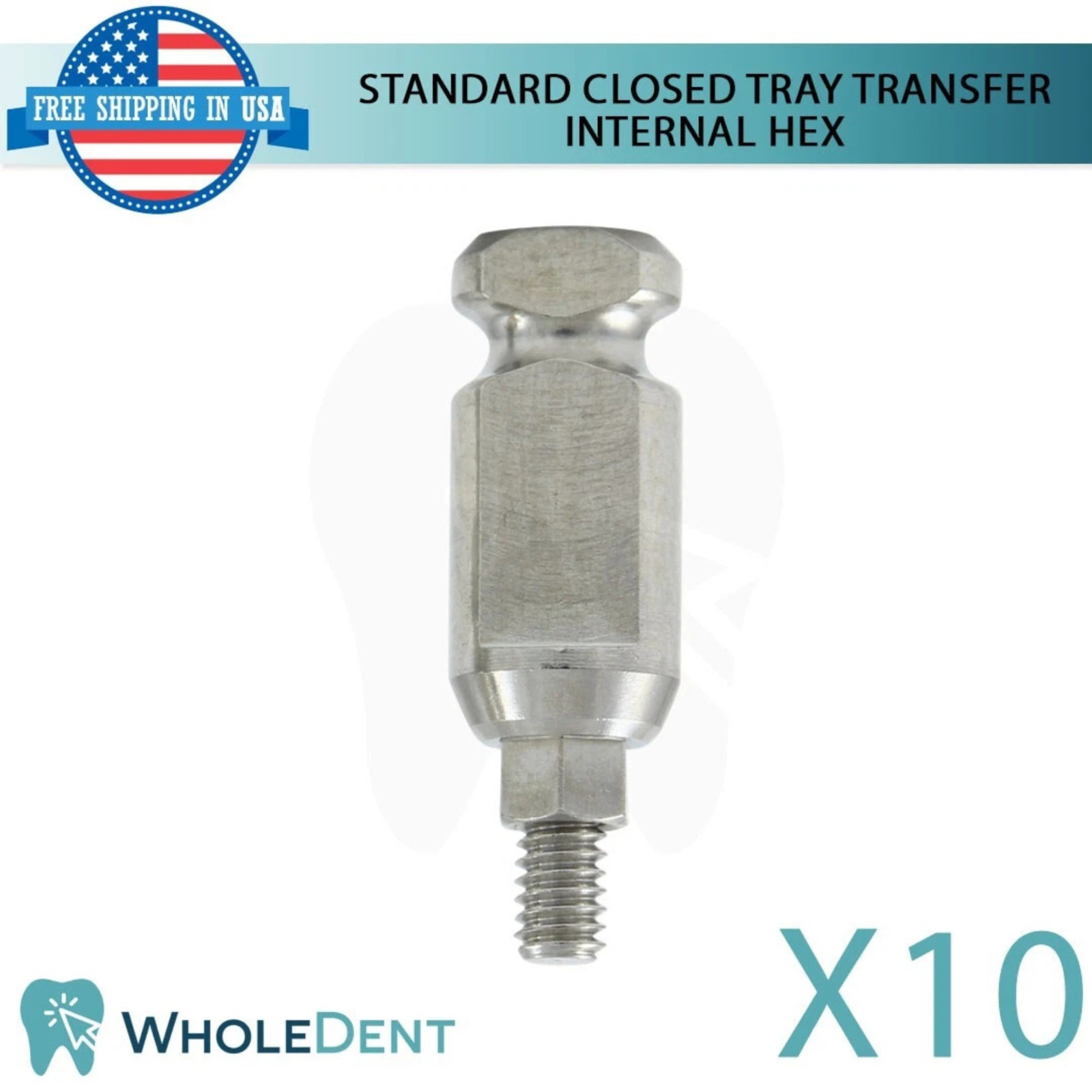 10x Dental Transfer Coping Closed Tray Int Hex 2.42mm Standard Platform