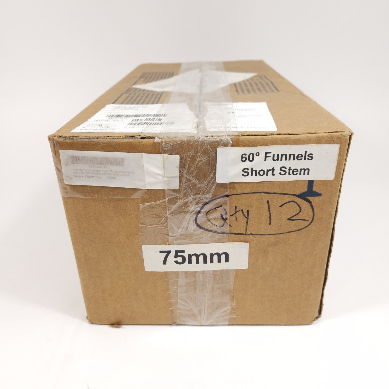 Box Of 12 Pyrex 75mm 60⁰ Short Stem Funnels