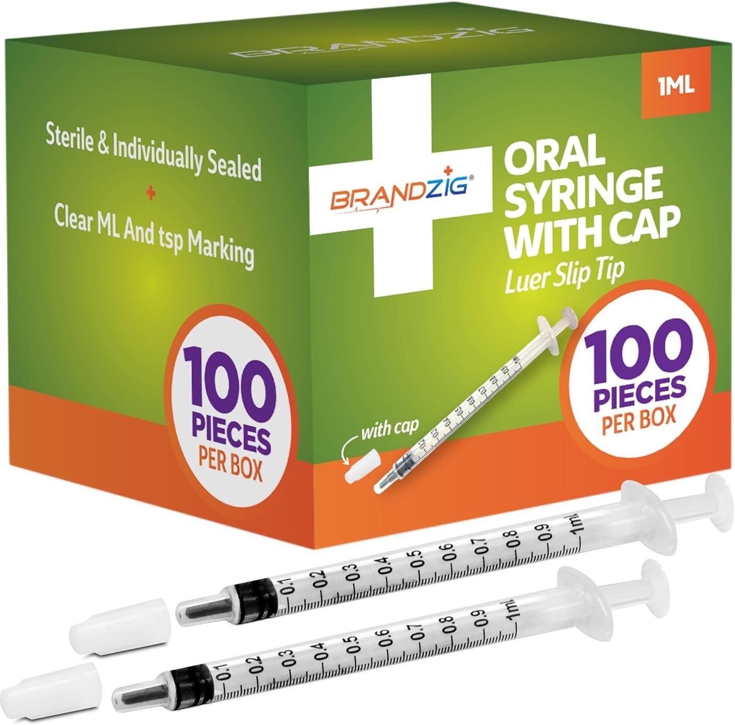 1ml Syringe 100 Pack Oral Dispenser Needle Free Luer Slip Medicine Dropper