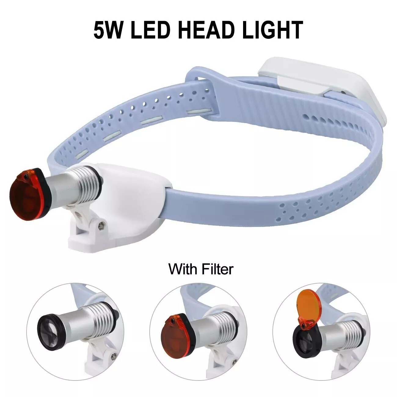 Dental Cordless 5W LED Lightweight Silicone Headlamp Wireless Light Filter Blue