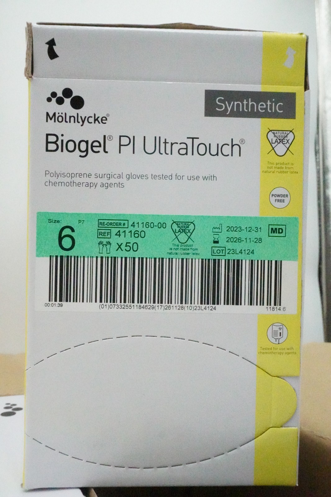Molnlycke 41160 Biogel PI Ultratouch Gloves CASE/200 Size 6 Exp 11/2026