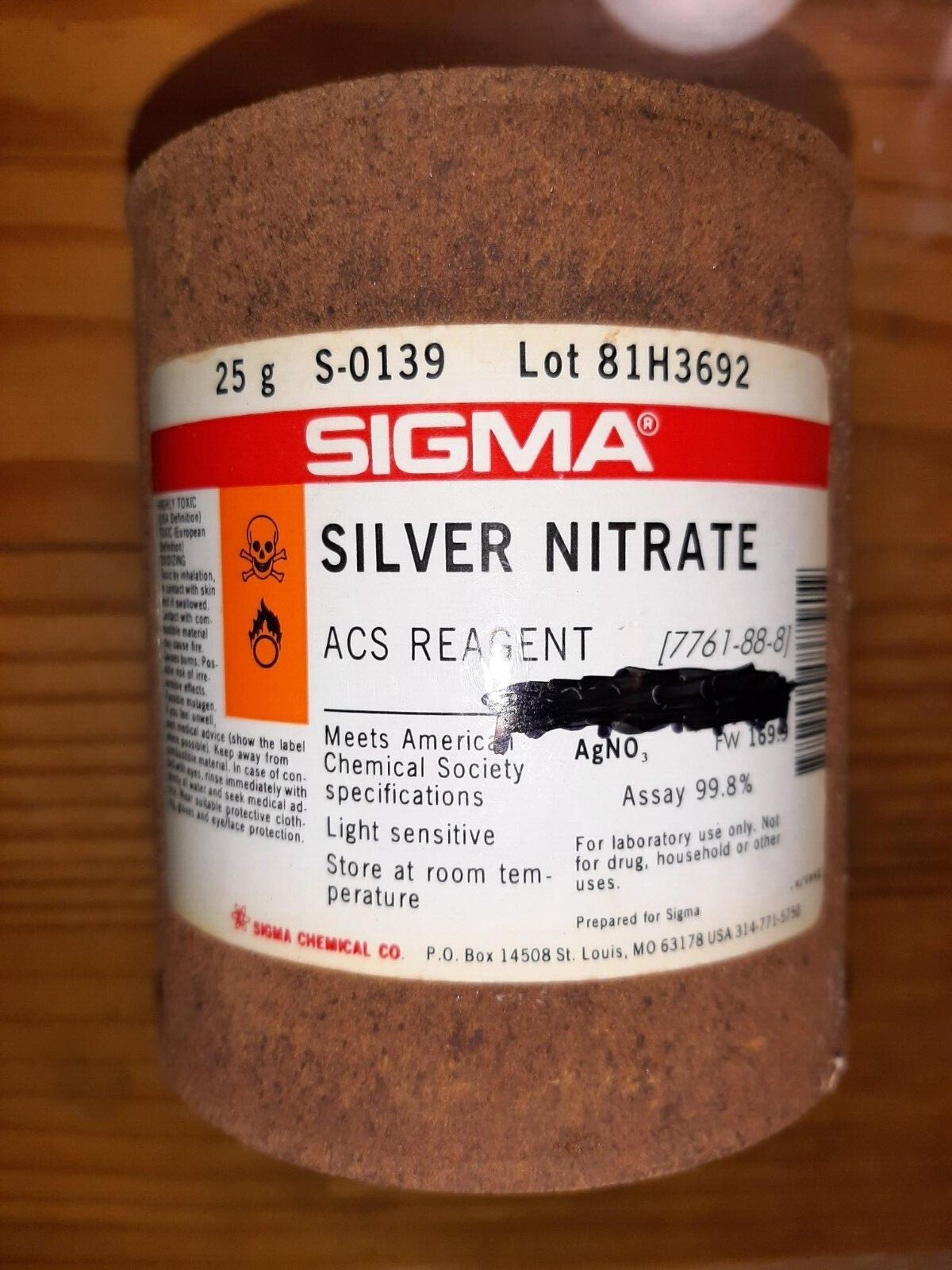Sigma silver nitrate, S0139, 25g, unopened bottle