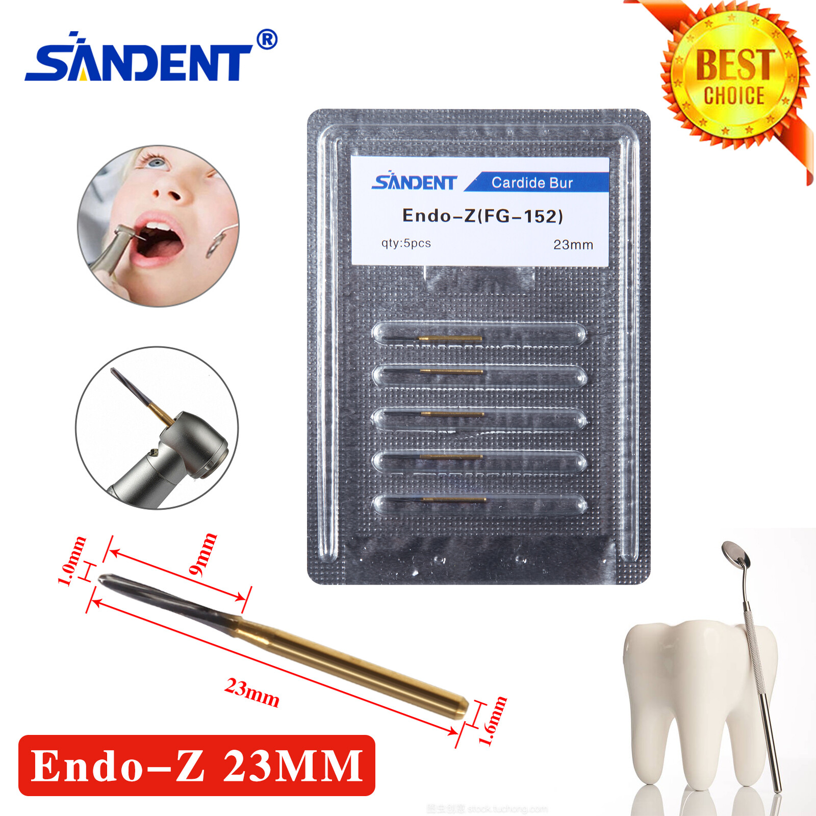 5PCS Dental Endodontic Endo-Z Tungsten Carbide FG Bur for High Speed 21MM SA