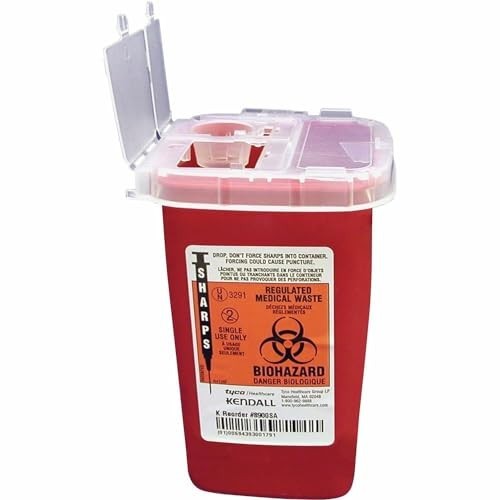 Sharps Container 1 Quart Red Flip Top Lid Locking Disposal Needle Syringe