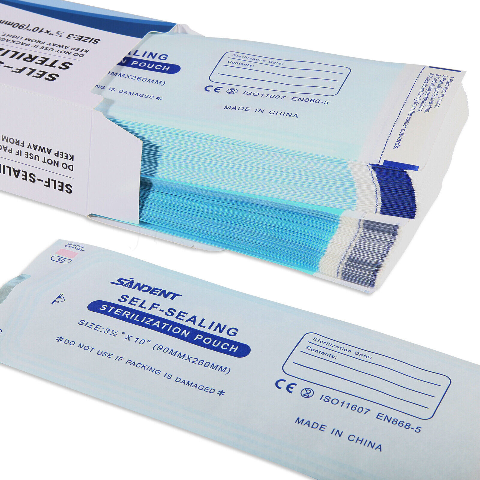 200 Self-Sealing Sterilization Pouch, 3.5″ x 10″ Paper/Blue Film (1 Box)