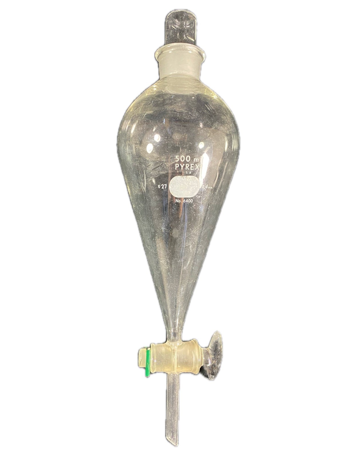 PYREX 500mL Squibb Separatory Funnel w/ Stopcock #22 Stopper Neck 6400-500