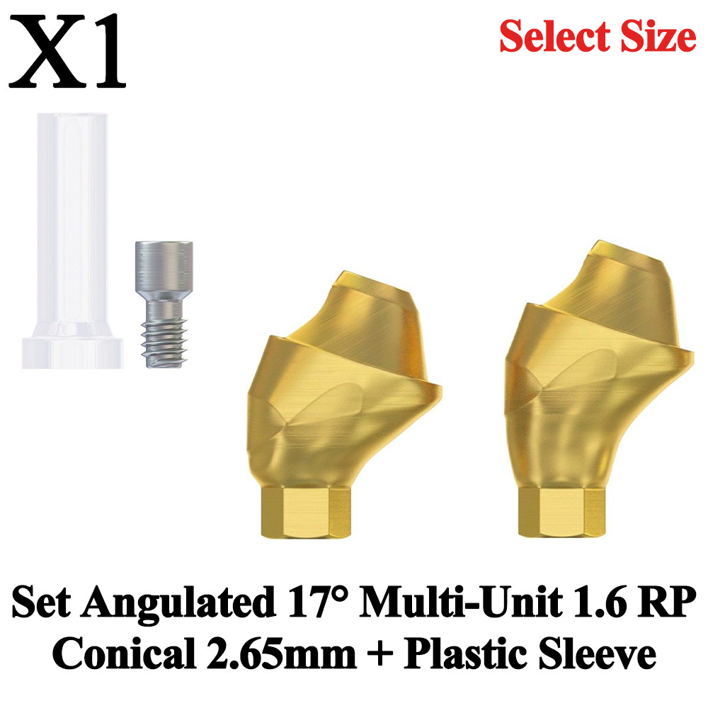 1x Set Dental Angulated 17° Multi-Unit 1.6 RP Conical 2.65mm + Plastic Sleeve