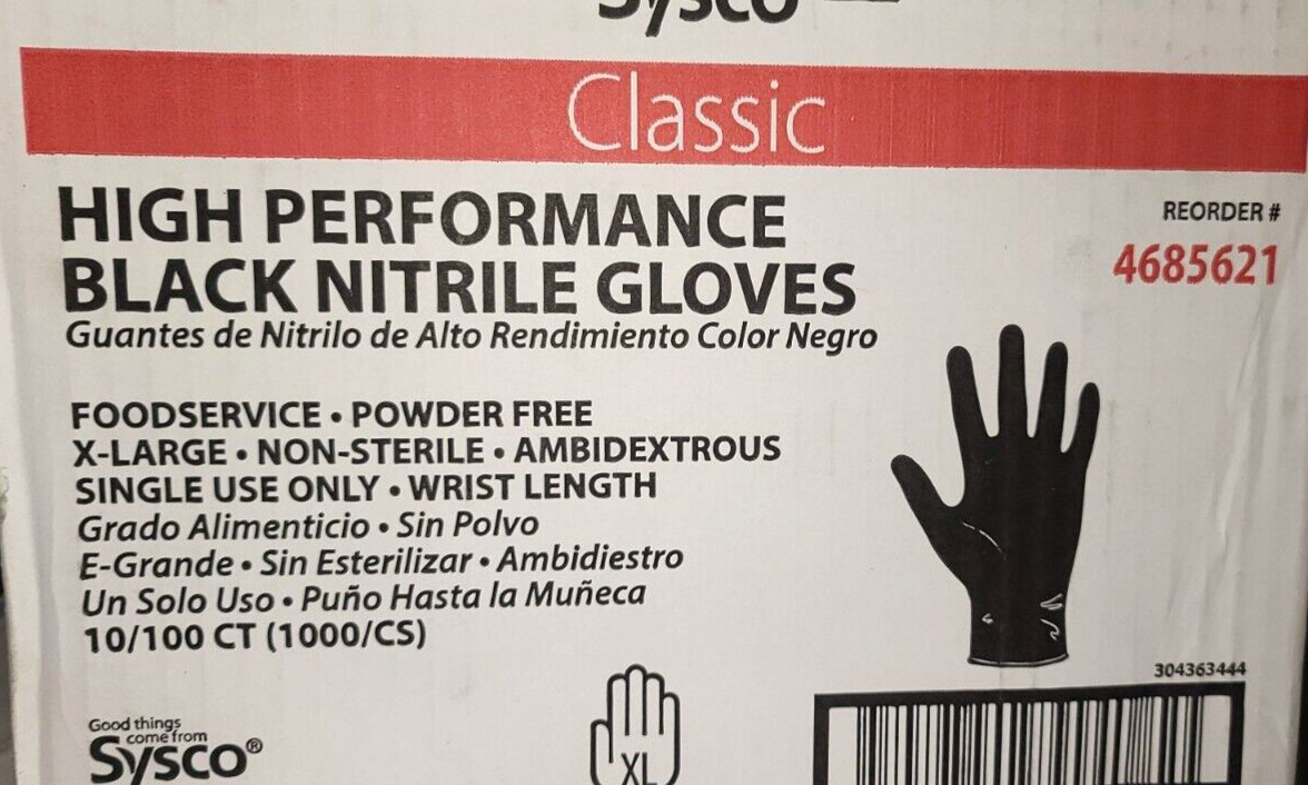 SYSCO HIGH PERFORMANCE NITRILE (Size XLarge) BLack GLOVES 1 /100 CT POWDER FREE
