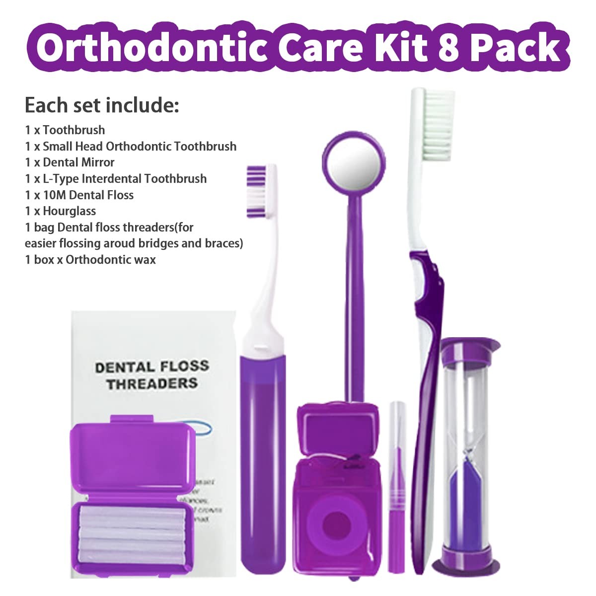 Braces Cleaning Kit for Teeth, Portable Orthodontic Toothbrush Purple B