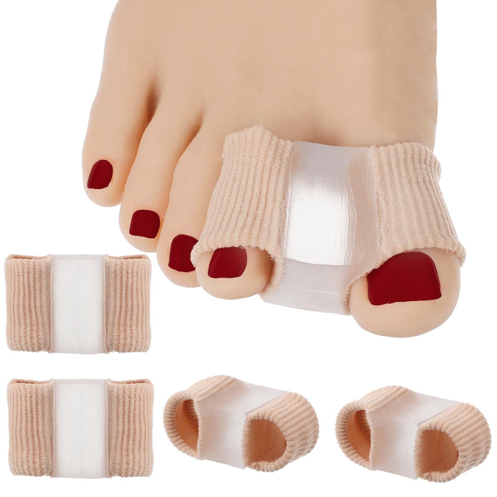 4Pcs Silicone Toe Spacers Lining with Fabric Breathable Soft Spacer Beige