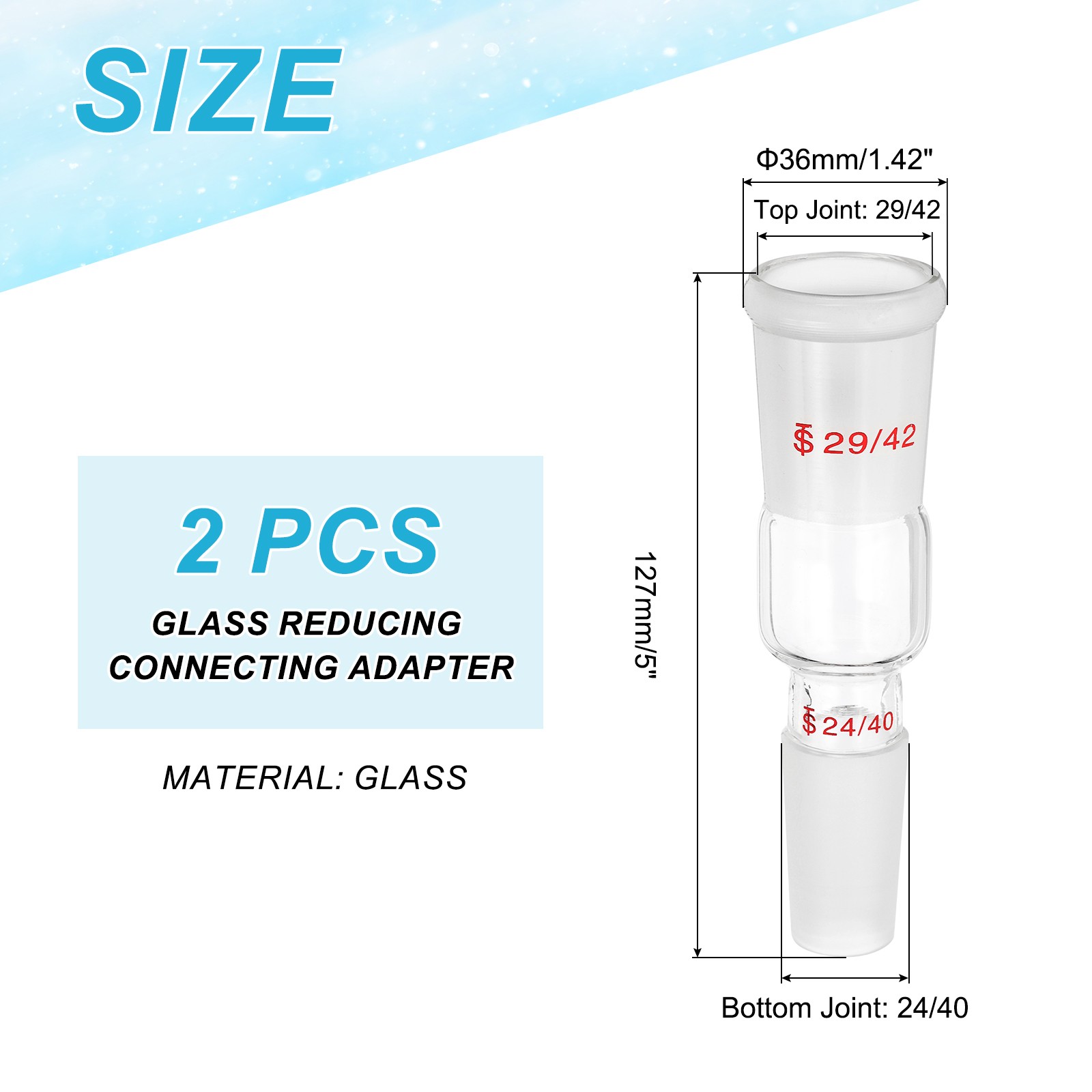 Glass Reducing Connecting Adapter, 2 Pcs from 29/42 to 24/40, Style 4