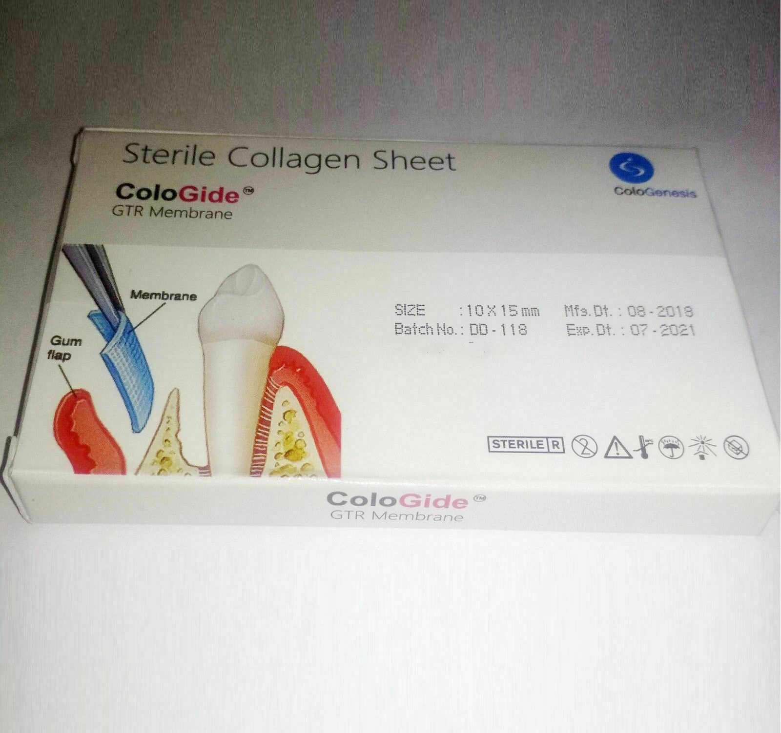 Pack of 3 New Colo Gide Sterile Collagen Sheet GTR Membrane 10 x 15mm!