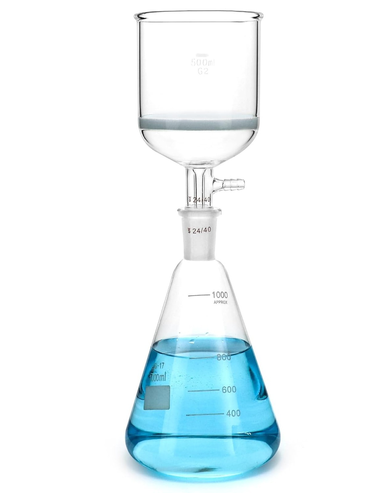 Borosilicate Glass Erlenmeyer Flask 1000ml with 24 40 Joint and 500ml Buchner
