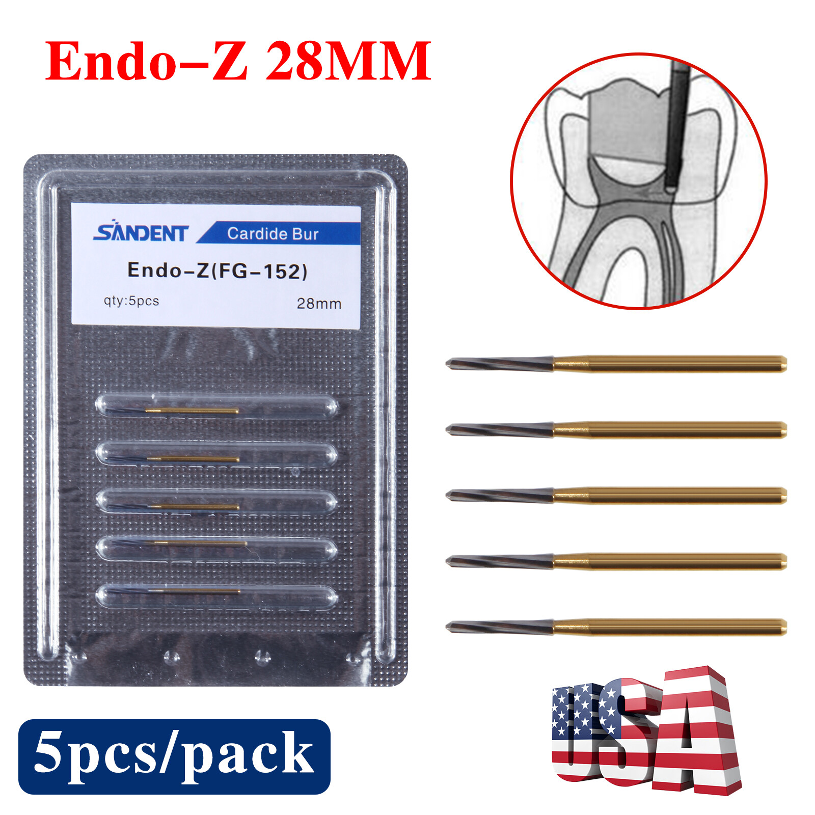 50 Pcs Dental Endo-Z Bur Carbide Tungsten Surgical Cutter Drill Burr 1.0*28mm