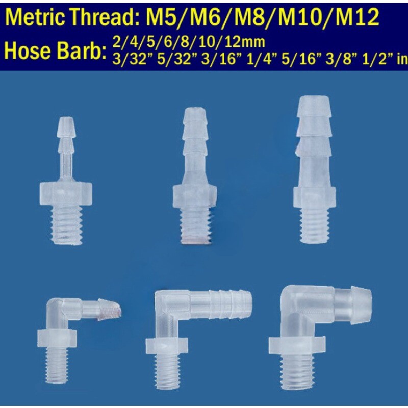Inch In Plastic Metric Male Thread to Hose Barb Fitting Connector Tube Adapter