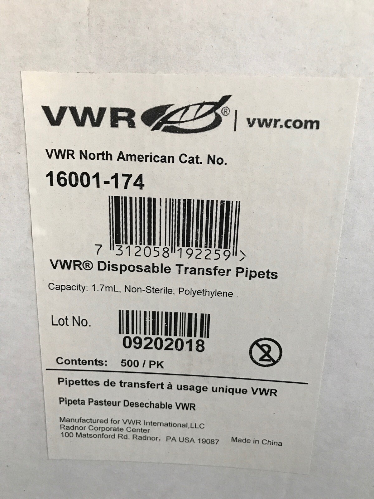 (490) VWR 1.7mL Polyethylene Disposable Transfer Pipets Non-Sterile 16001-174