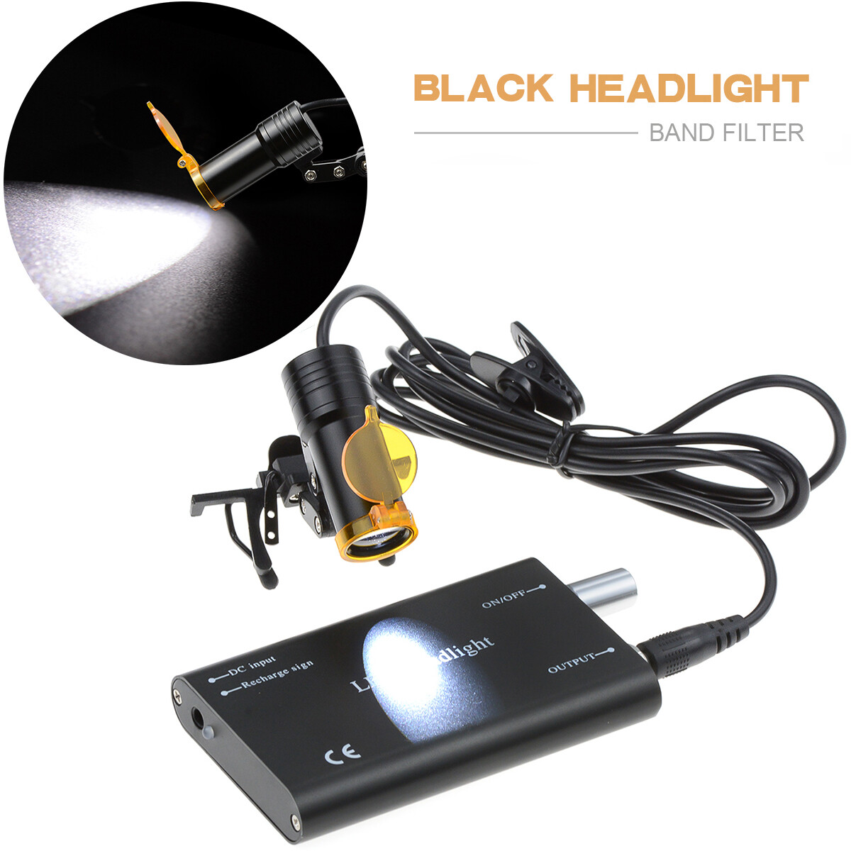 Black 5W High Power Dental Metal Clip LED Headlight Lamp+Light Shield DY-007 US