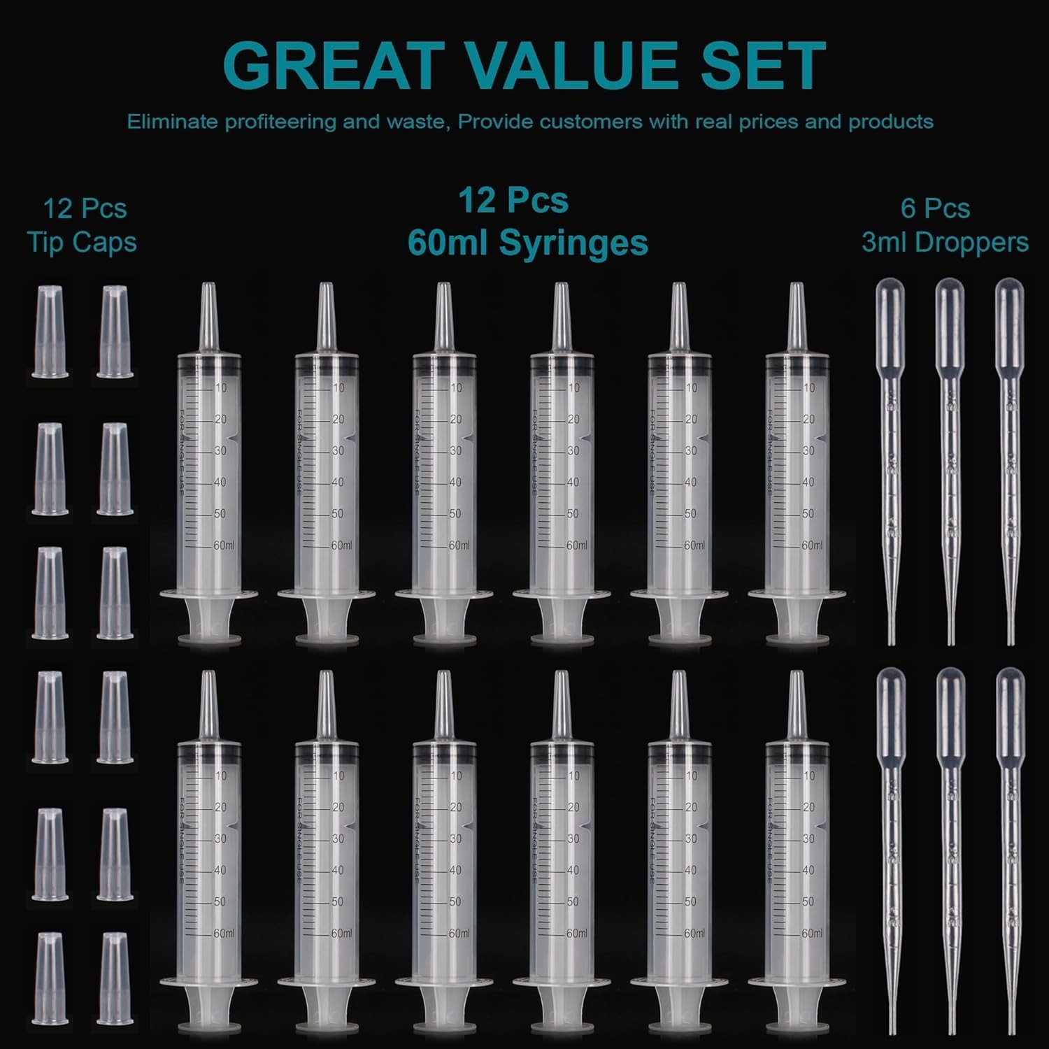12Pack 60ml Syringe for Liquid – Large Plastic Syringes Without Needle for Food