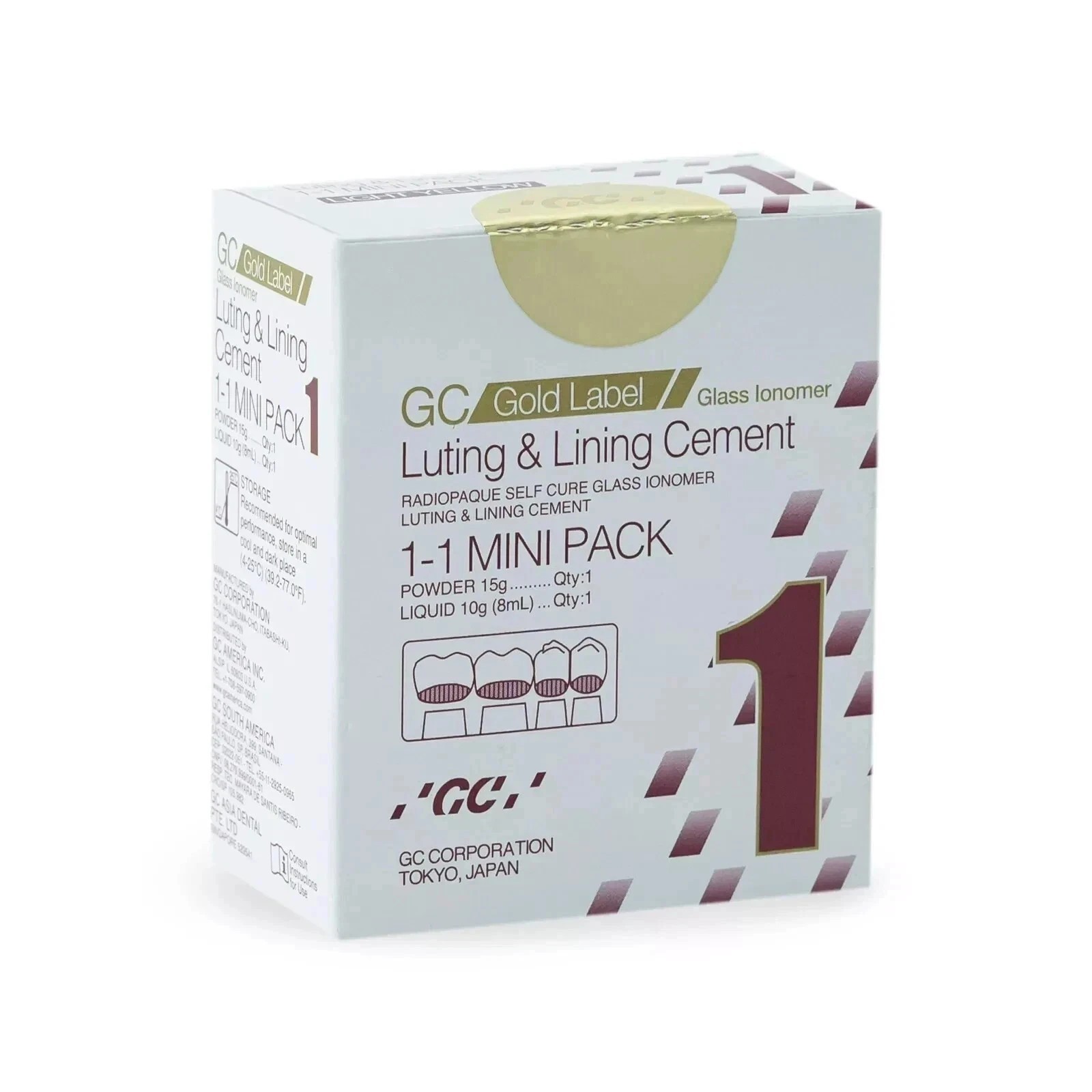 New Mini GC Gold Label Fuji 1 Radiopaque Luting & Lining Glass Ionomer Cement