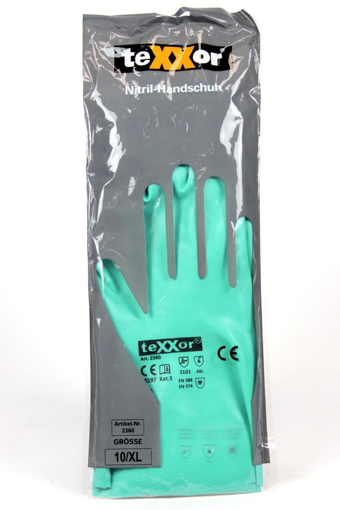 Texxor Cat. 3 Chemical Protection Gloves Nitrile Gloves Green 2360 Size: XL