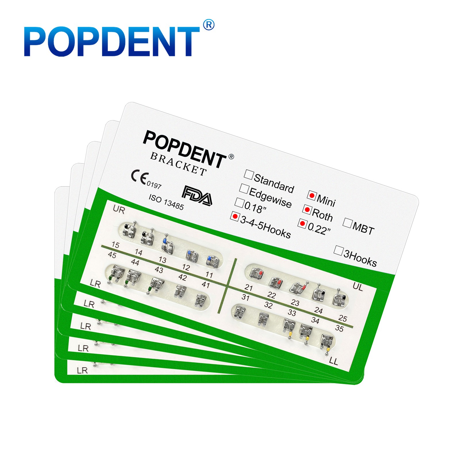 POPDENT Dental Orthodontic Metal Brackets MIM MBT/ROTH 022/018 345H Monoblock