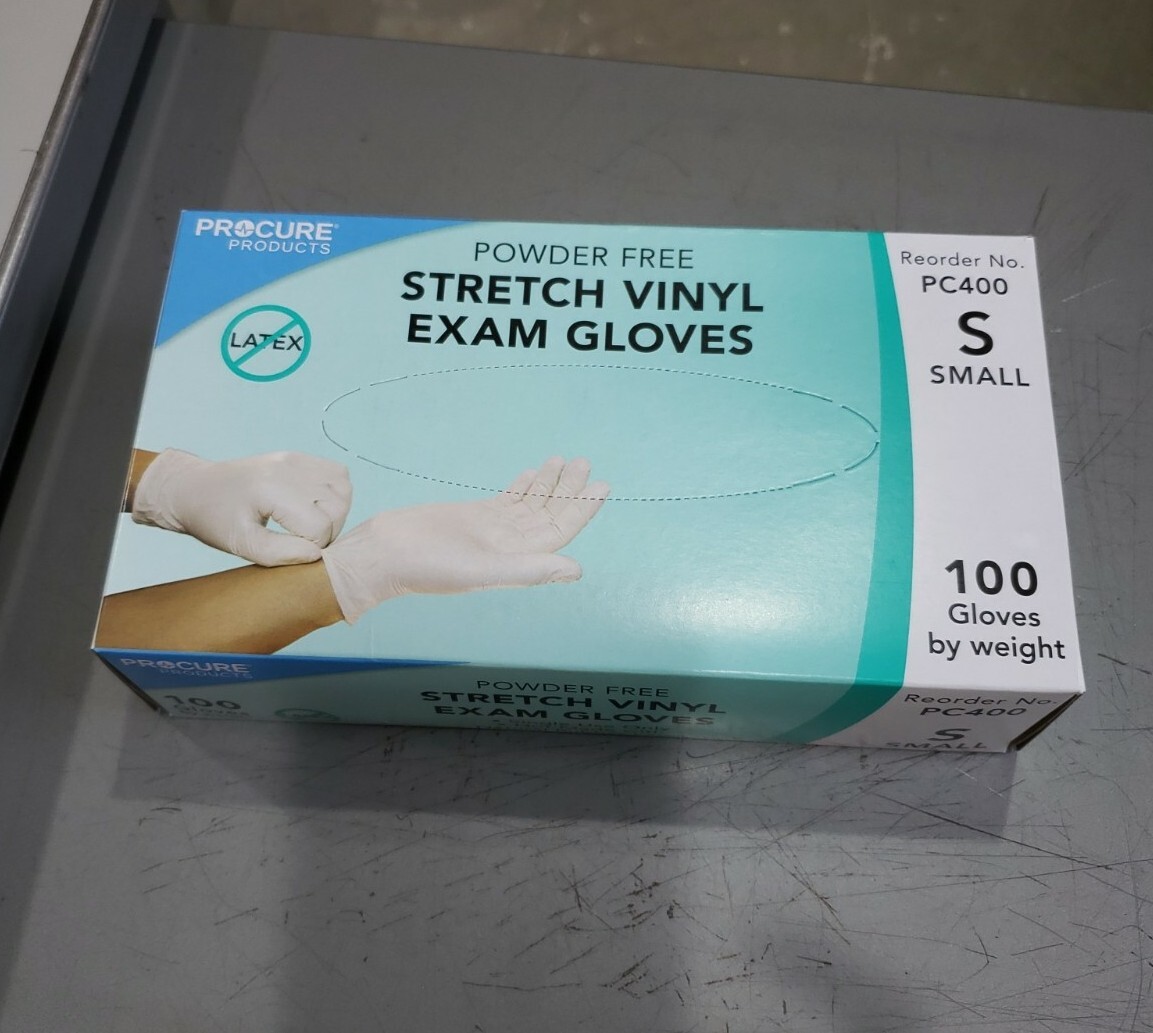 ProCure Powder Free Stretch Vinyl Exam Gloves, Small – NEW