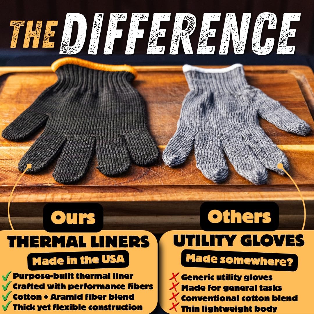 Charbasil Grilling Glove Kit – Thermal Knit Liners Made in the USA – Diamond …