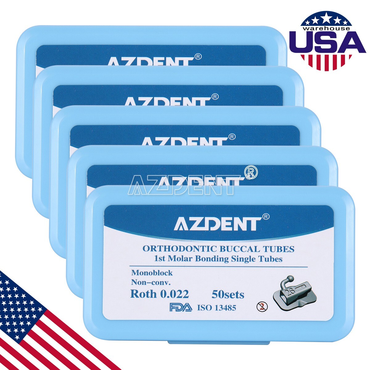5Pack AZENT Dental Orthodontic Single Buccal Tube Roth.022 1st Molar Non-Conv