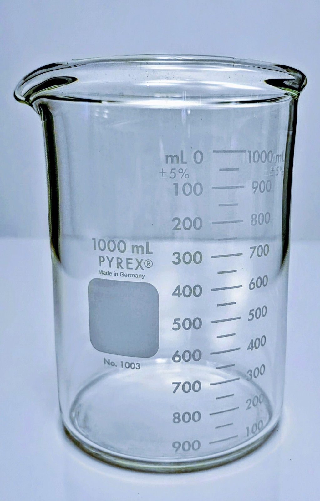 PYREX 1000ml Glass Beaker, Griffin Low Form, Heavy Duty, 1003-1L, Case of 6