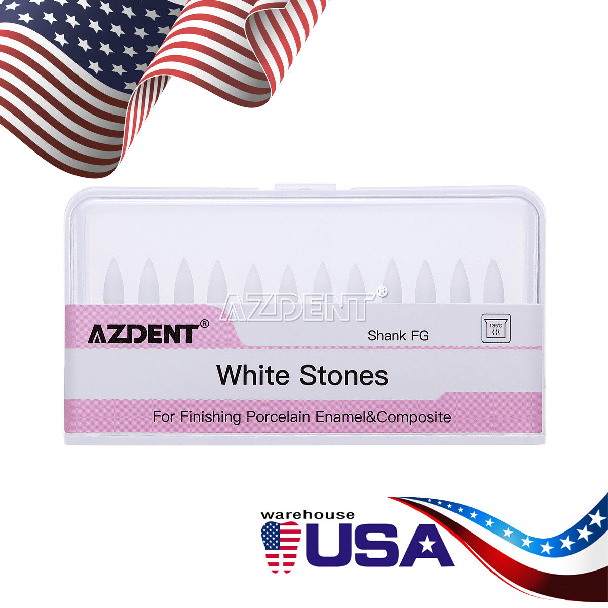 AZDENT Dental Flame Mounted White Stone Polishing Burs FG Abrasion Point Burs