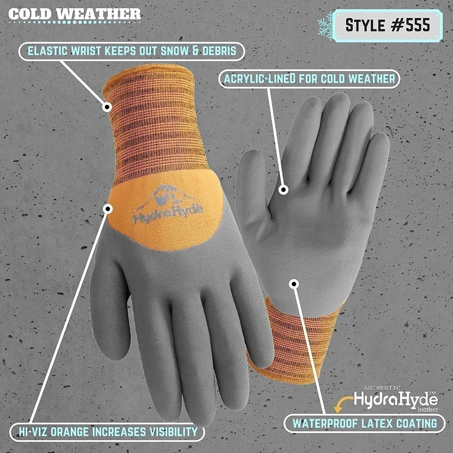Men’s HydraHyde Cold Weather Work Gloves, Water-Resistant Latex Coating,…