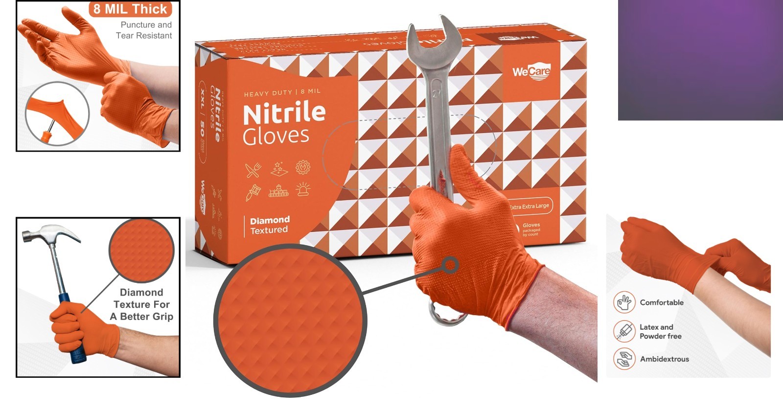 Versatile 8 Mil Nitrile Disposable Gloves with Diamond Grip – Safety in 50 Pack