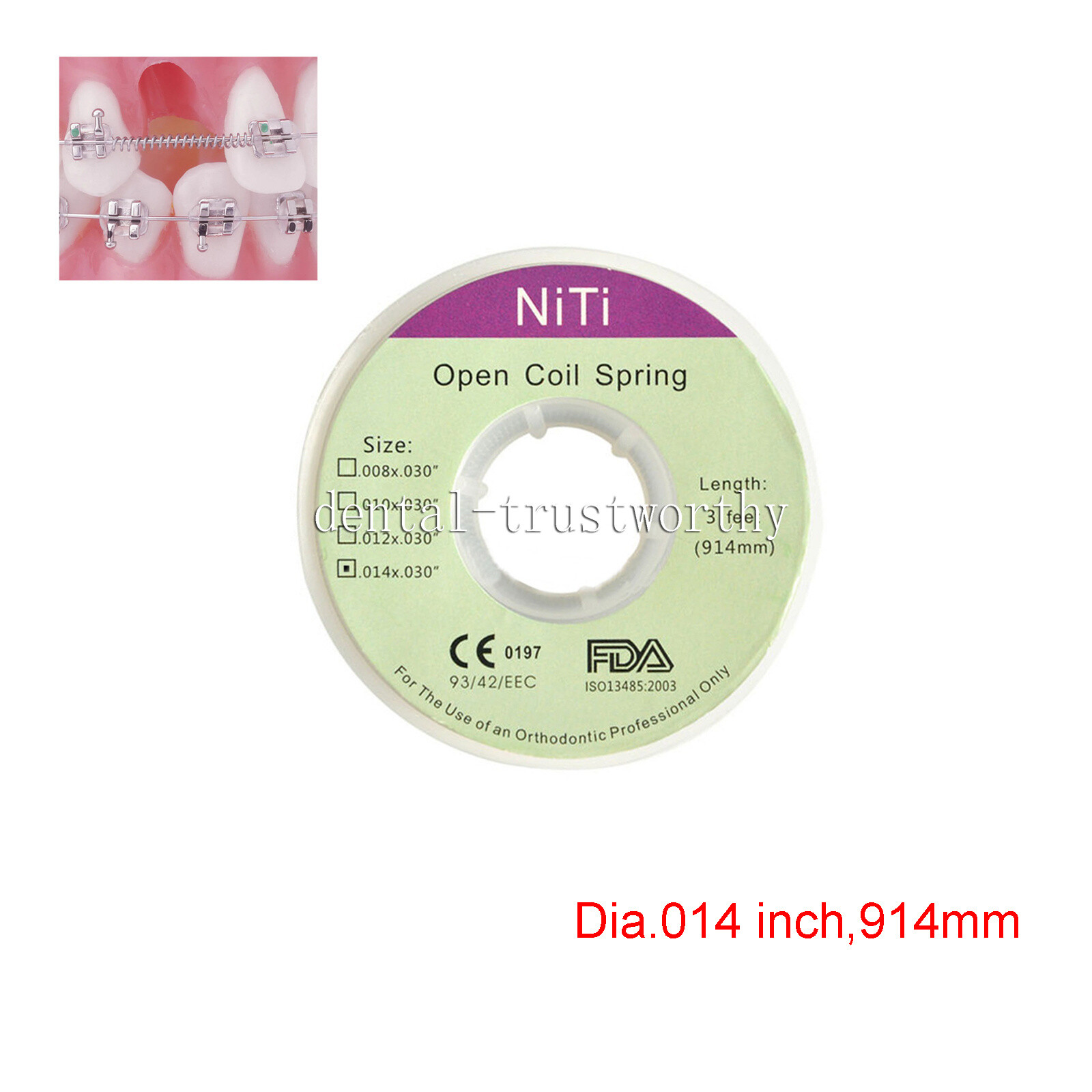 Orthodontic Dental Braces Niti Open Coil Spring Dia.012 Inch/.010 Inch 914mm