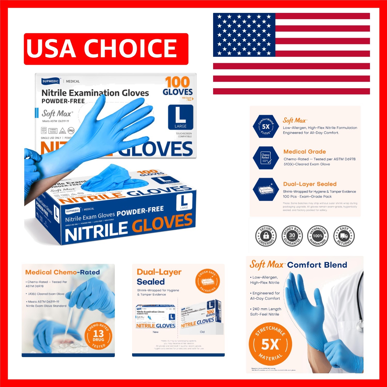 100 Count Nitrile Gloves, Latex-Free, Food Safe, for All Uses – Blue