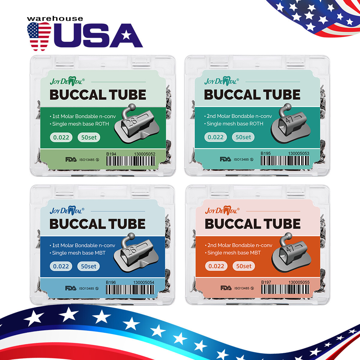 Dental Orthodontics Adhesive Buccal Tubes 1st/2nd Roth/MBT 022 Mesh Base No-conv